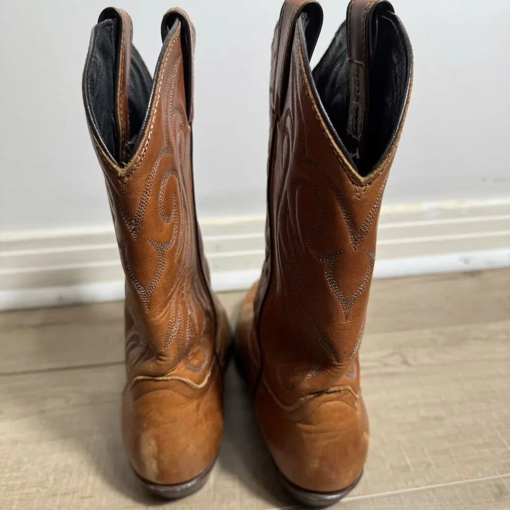 Vintage Code West Men's 8.5 USA Made Cowboy Boots Dan Post Leather Western Toe